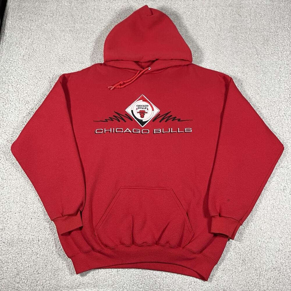 Vintage Chicago Bulls Hoodie Mens XL Red Made USA Logo 7 NBA Sweatshirt 90s